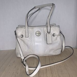 Coach F23021 # White Leather Perforated Crossbody Bag Double Strap